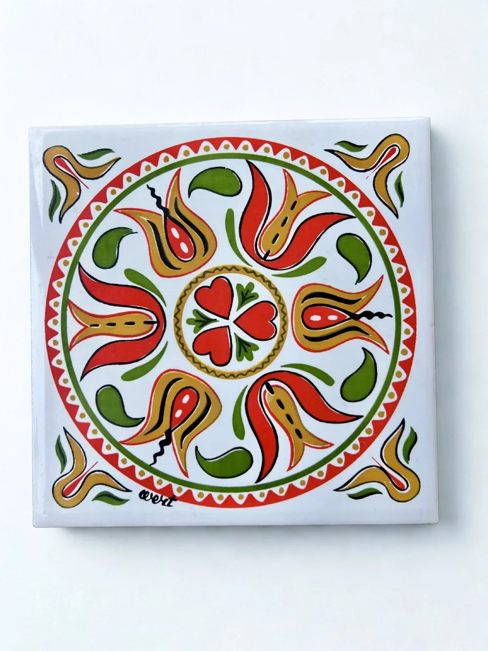 Vintage Pennsylvania Dutch Hex Sign 6x6 Ceramic Trivet Wall Decor
